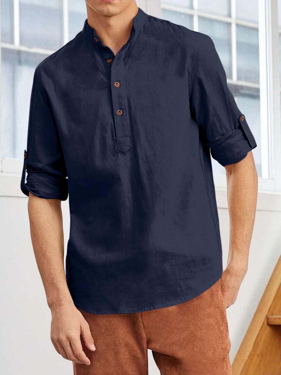 Fifth U Men Solid Cotton Blend Straight Kurta