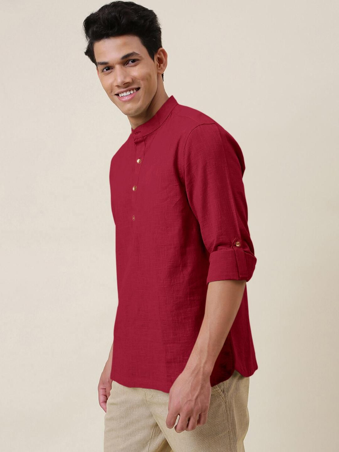 Fifth U Men Solid Cotton Blend Straight Kurta