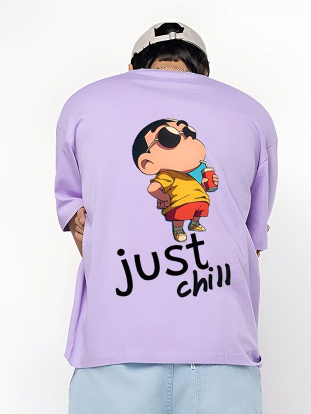 BDSQUARE Just Chill Shin Chan Printed Round Neck Pure Cotton Oversized T-shirt