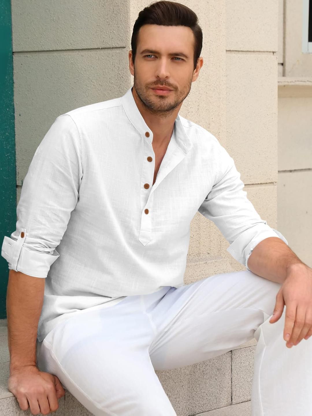 Fifth U Men Solid Cotton Blend Short Kurta