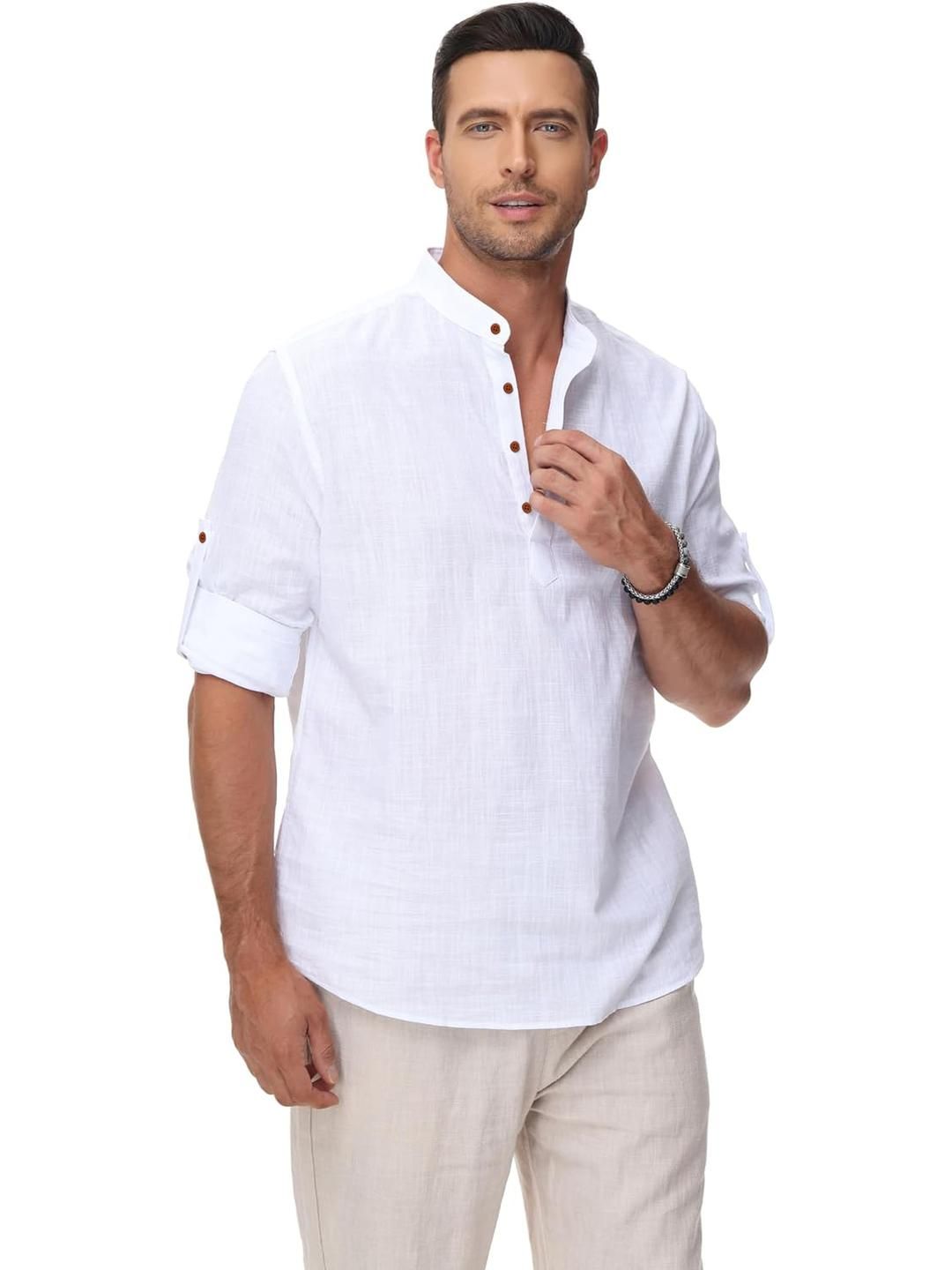 Fifth U Men Mandarin Collar Straight Short Kurta