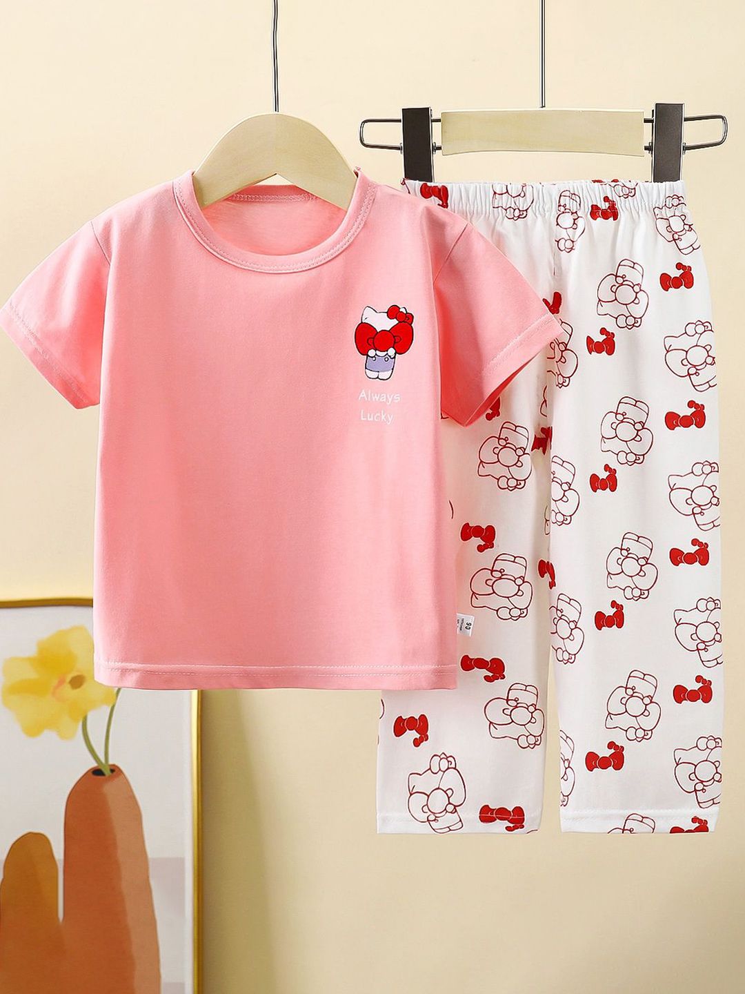 StyleCast x Revolte Girls Printed Round Neck Pure Cotton T-Shirt With Trousers
