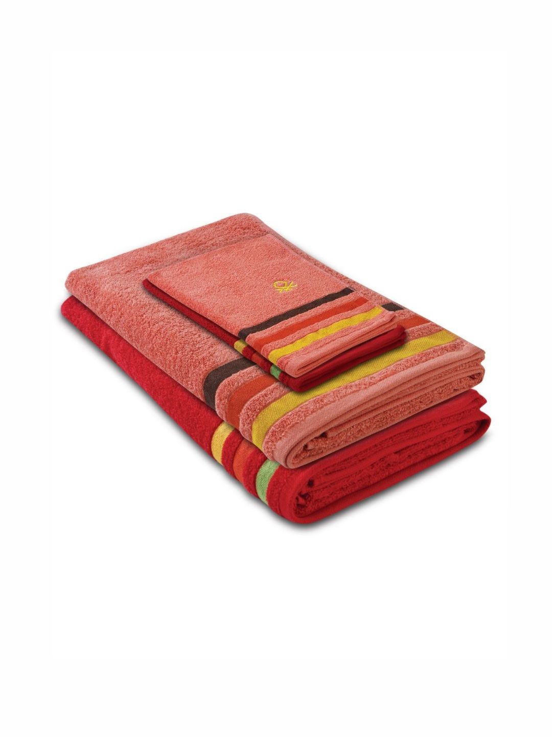 United Colors of Benetton Red & Yellow 4 Pieces Striped Pure Cotton 450 GSM Towel Set