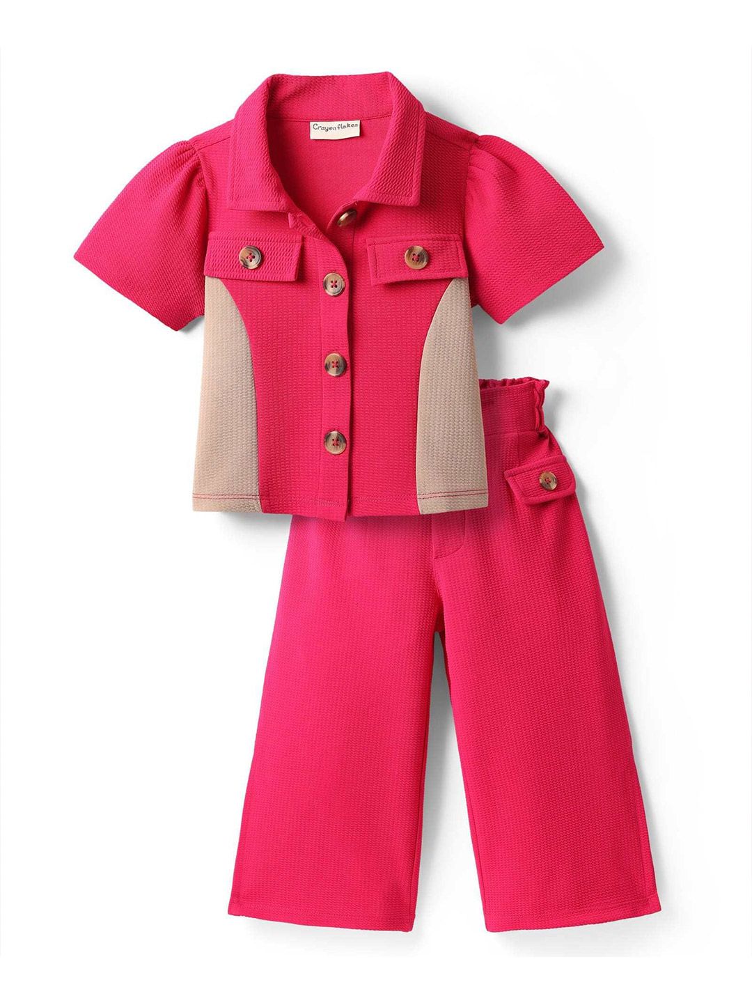 CrayonFlakes Girls Colourblocked Short Sleeves Shirt With Palazzo