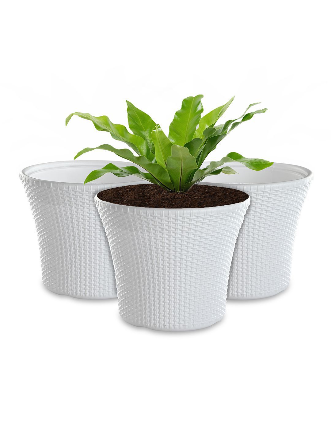 Kuber Industries White 3 Pieces Textured Planters