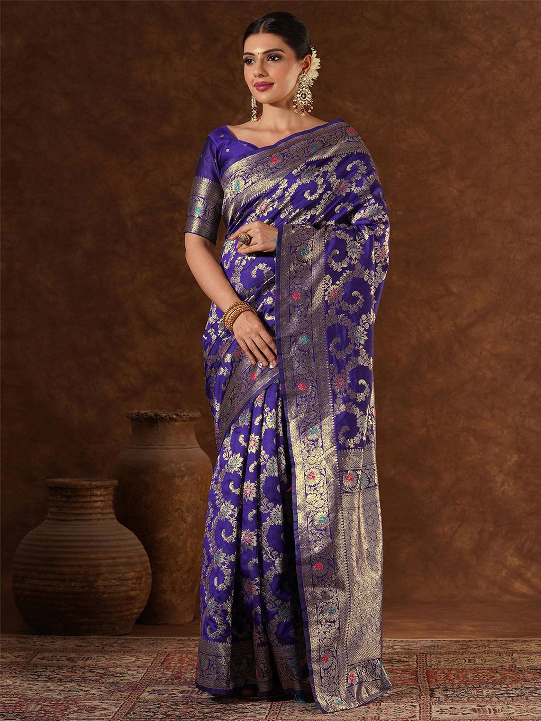 Mitera Women Woven Design Zari Silk Blend Designer Banarasi Saree