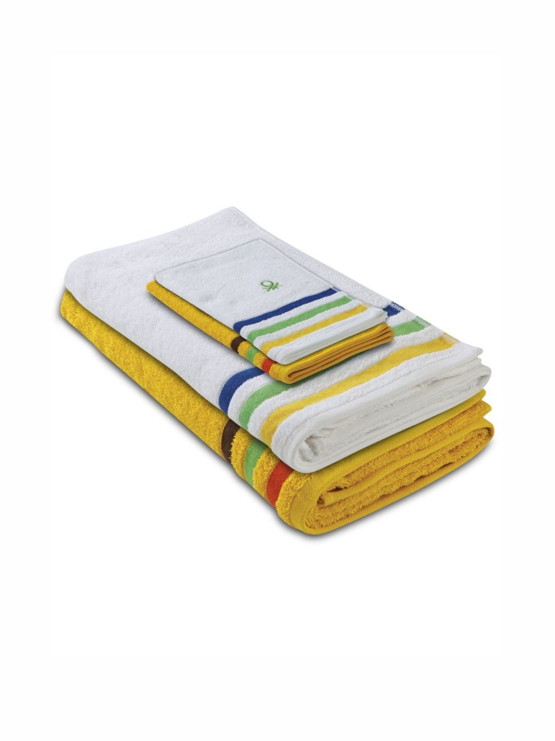 United Colors of Benetton Yellow & White 4 Piece Striped Cotton 450 GSM Towel Set