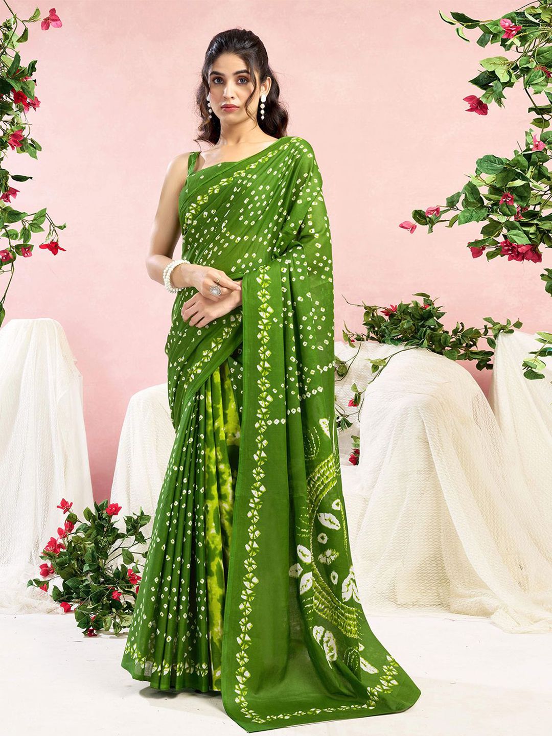 Mitera Bandhani Printed  With Unstiched Blouse Piece