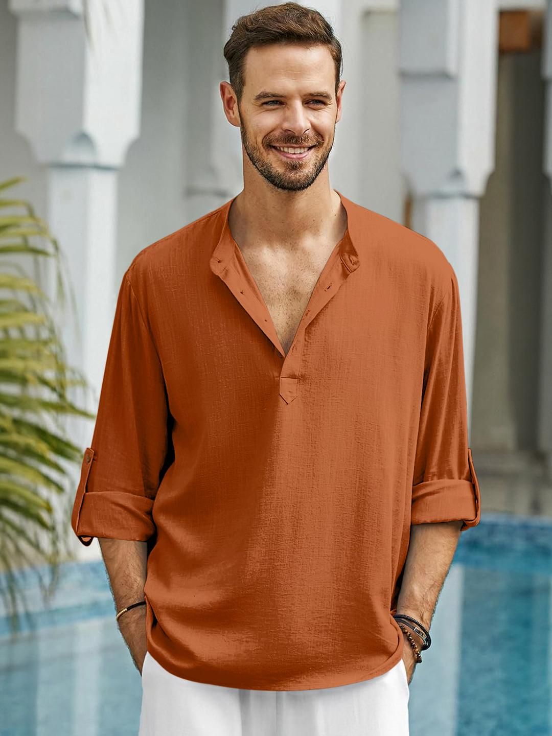 Fifth U Men Solid Cotton Blend Straight Kurta