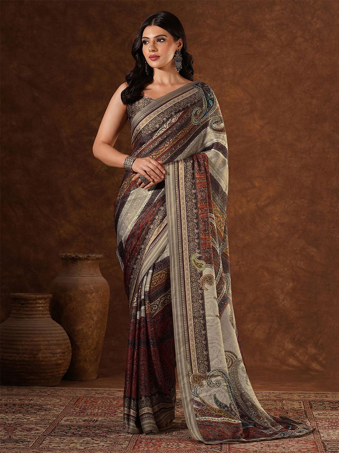 Mitera Ethnic Motifs Satin Saree With Blouse Piece