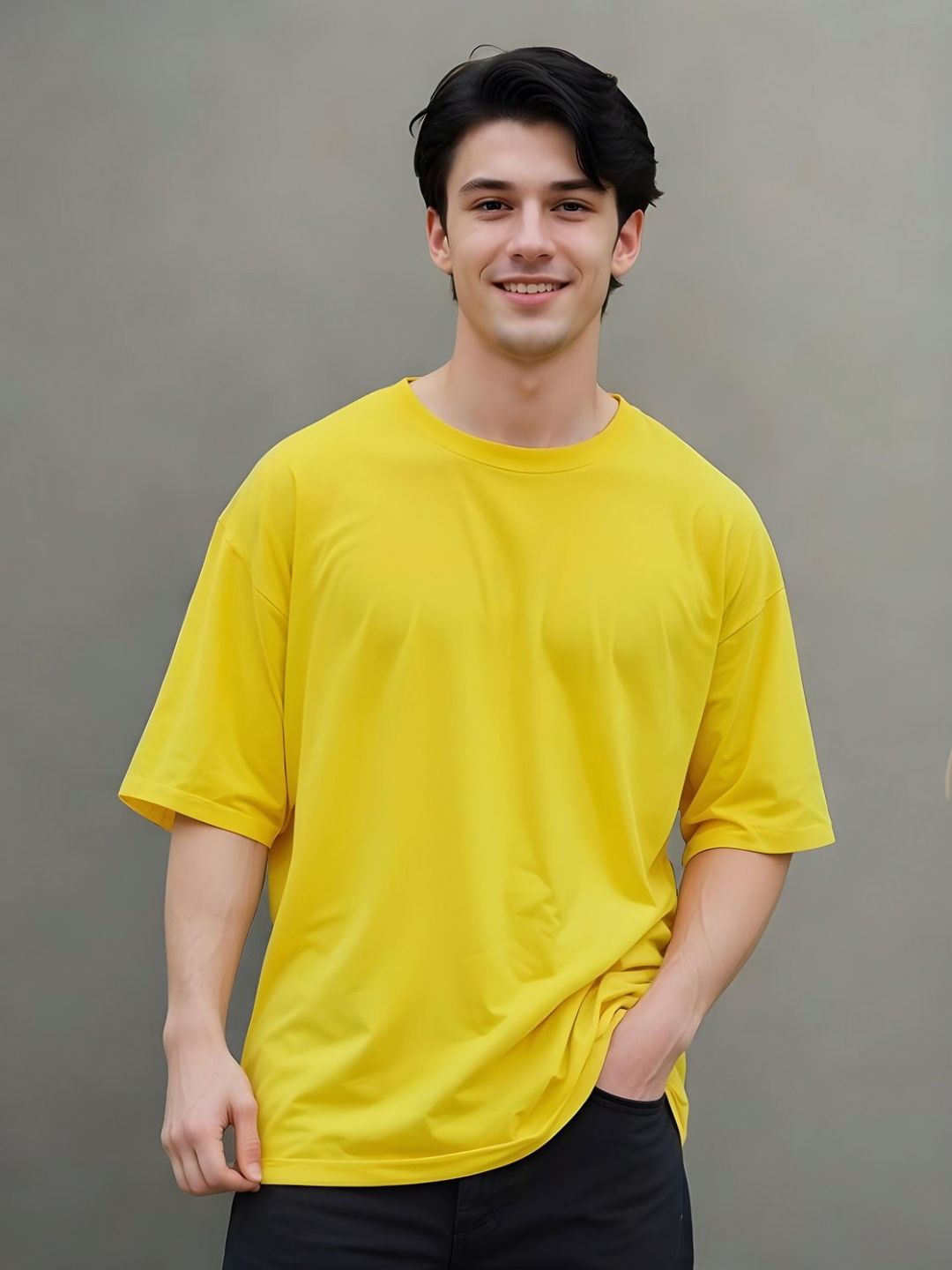 SMARTEES Men Solid Round Neck Cotton Oversized T-shirt