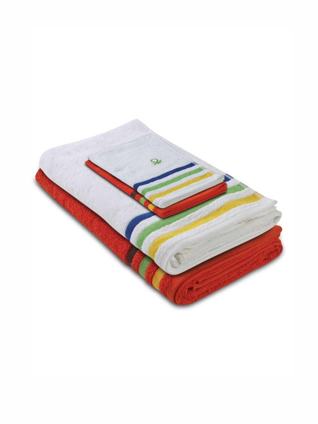 United Colors of Benetton Orange & White 4 Pieces Striped Pure Cotton 450 GSM Towel Set