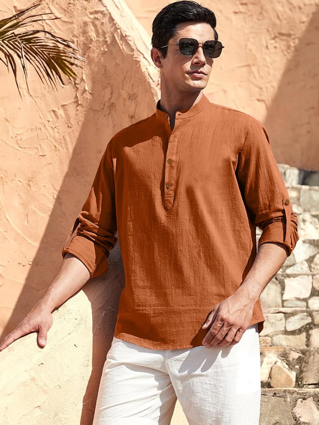 Fifth U Men Solid Cotton Blend Straight Kurta