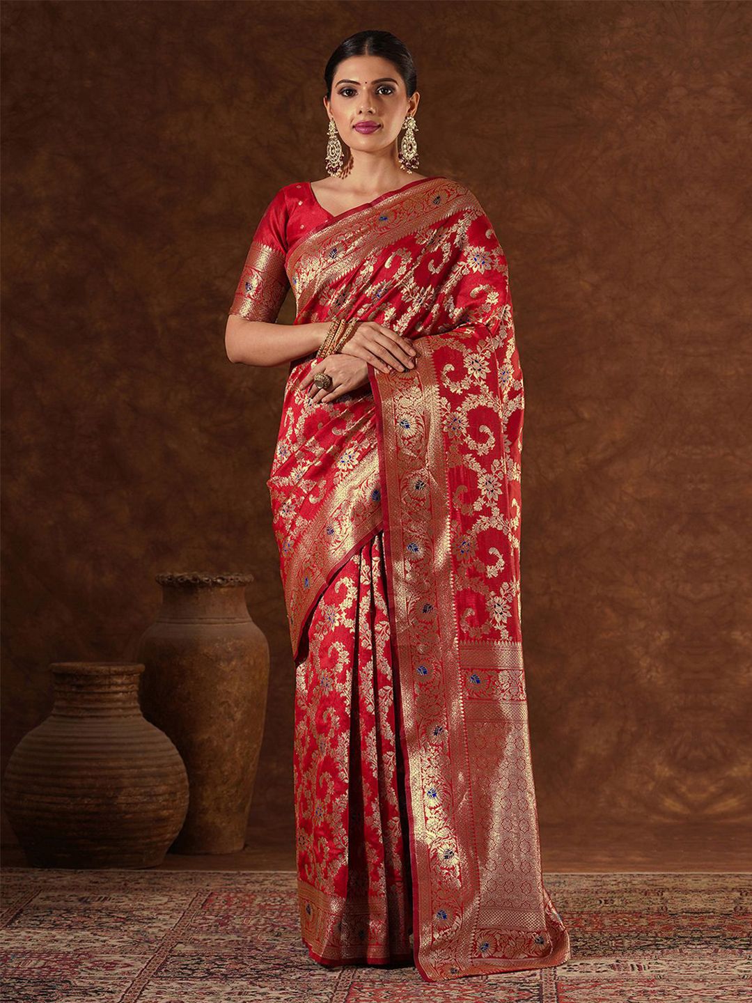 Mitera Woven Design Zari Banarasi Saree With Unstiched Blouse Piece