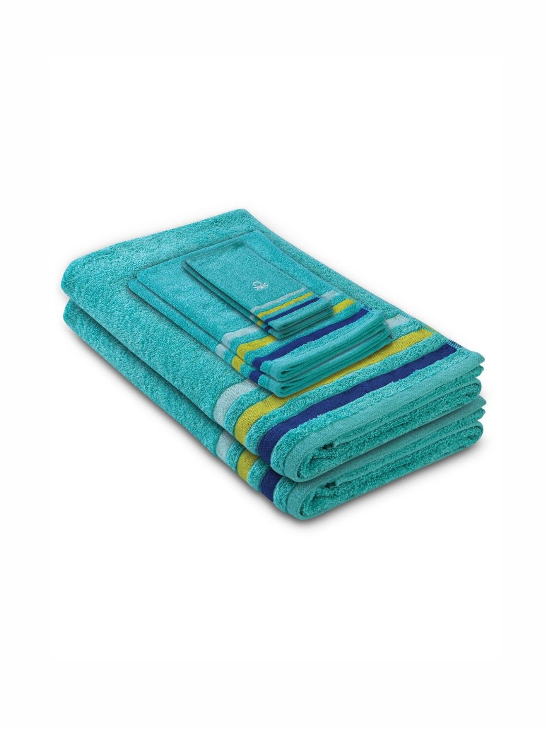 United Colors of Benetton Blue & Yellow 6 Pieces Striped Pure Cotton 450 GSM Towel Set