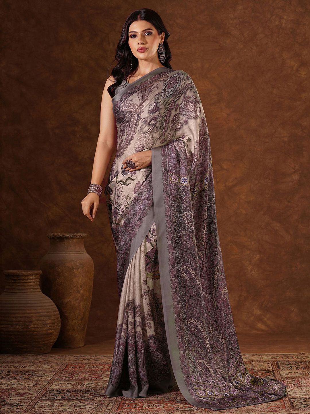 Mitera Ethnic Motifs Printed Satin Designer Saree