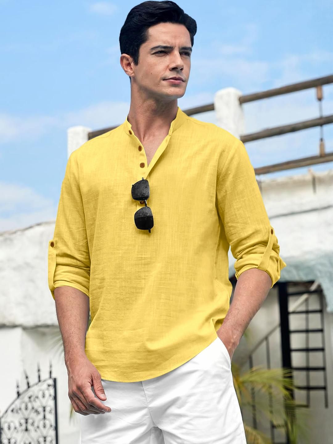 Fifth U Men Solid Cotton Blend Straight Kurta