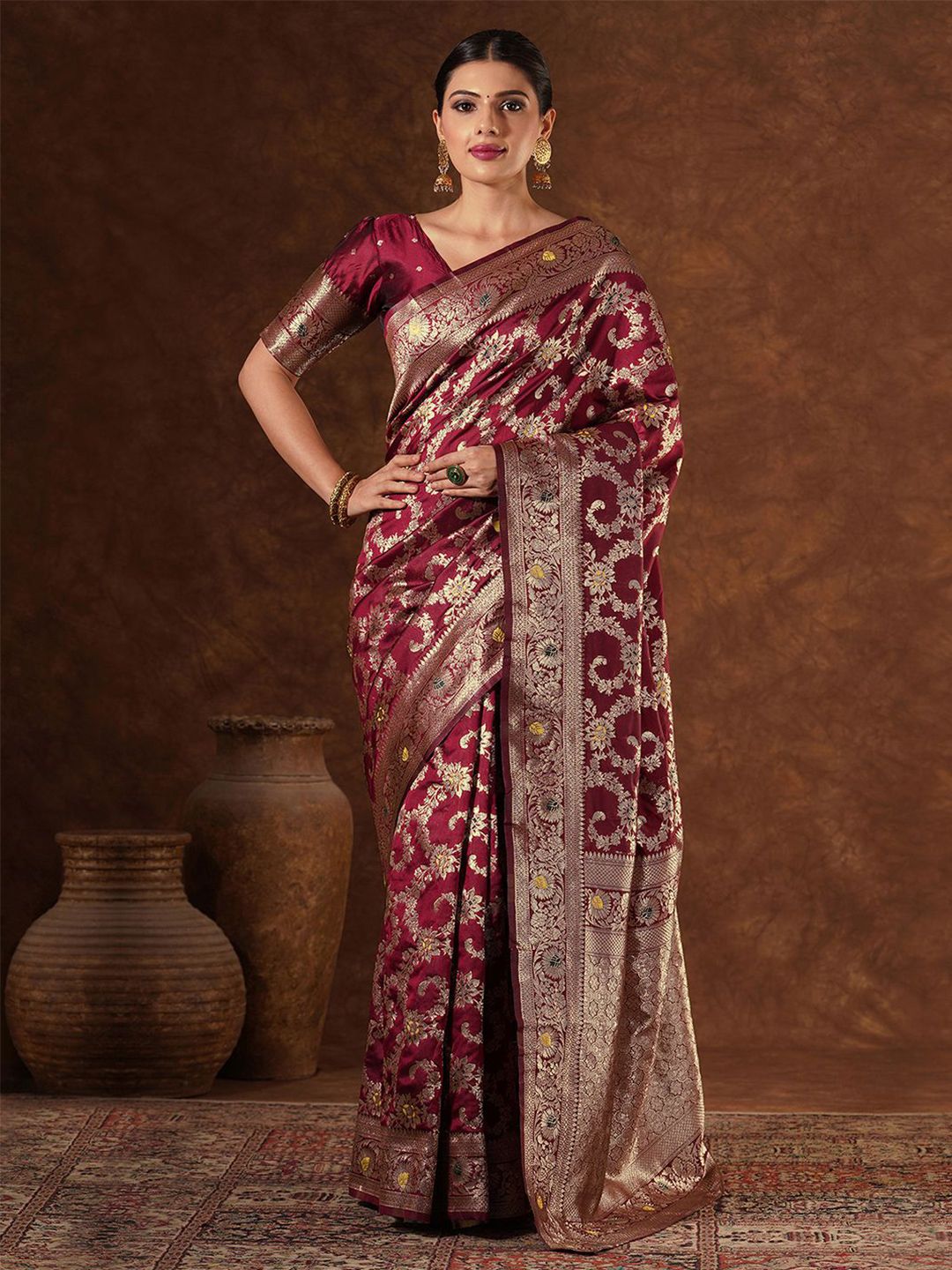 Mitera Woven Design Zari Silk Blend Designer Banarasi Saree
