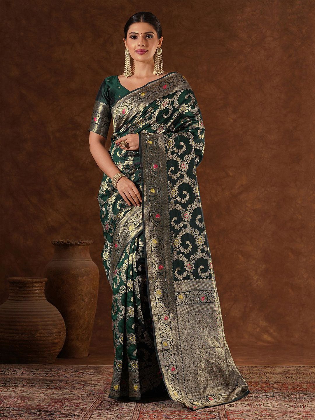 Mitera Woven Design Zari Designer Banarasi Saree With Unstiched Blouse Piece