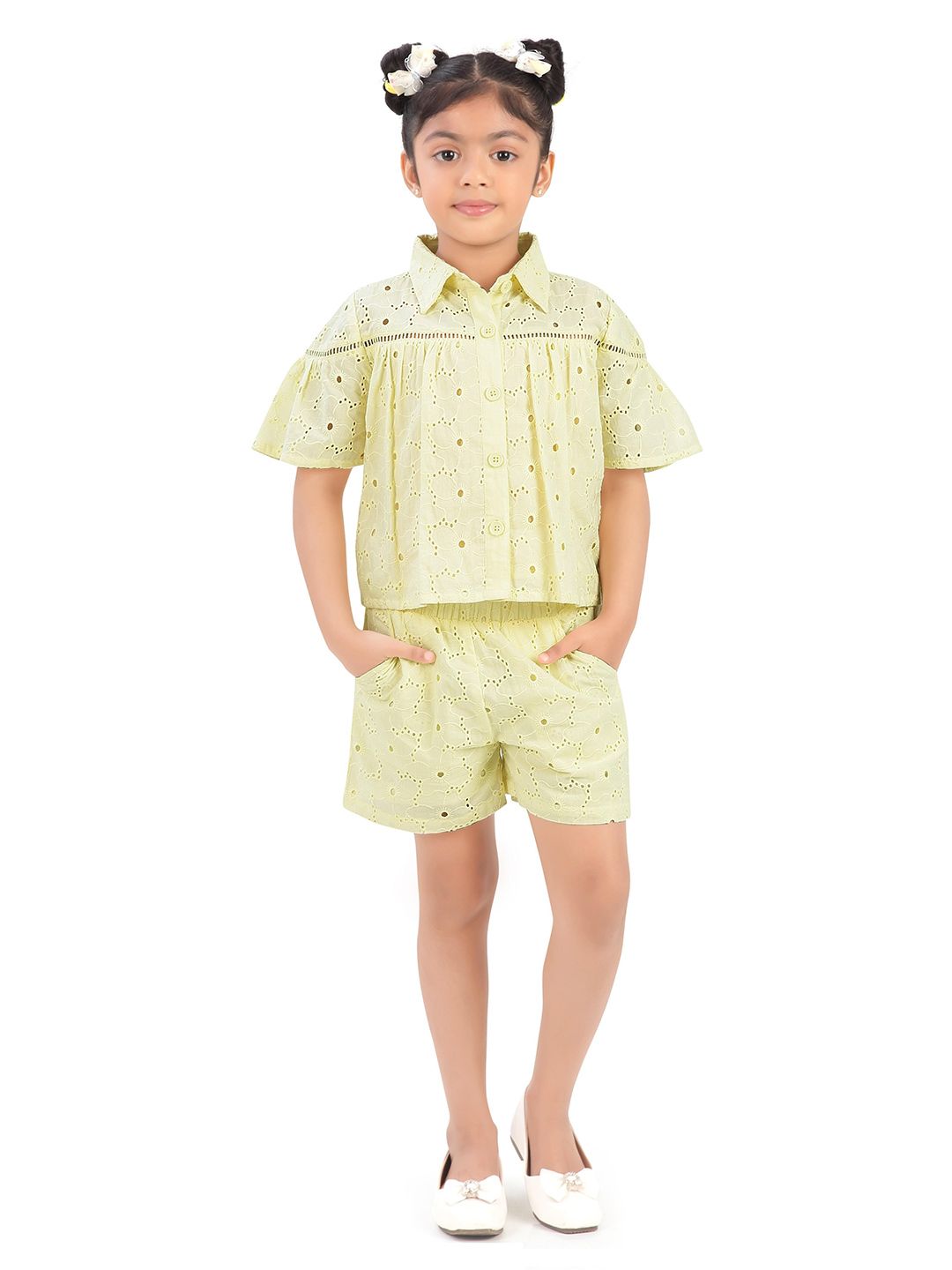 Tiny Girl Girls Printed Shirt Collar Top With Shorts