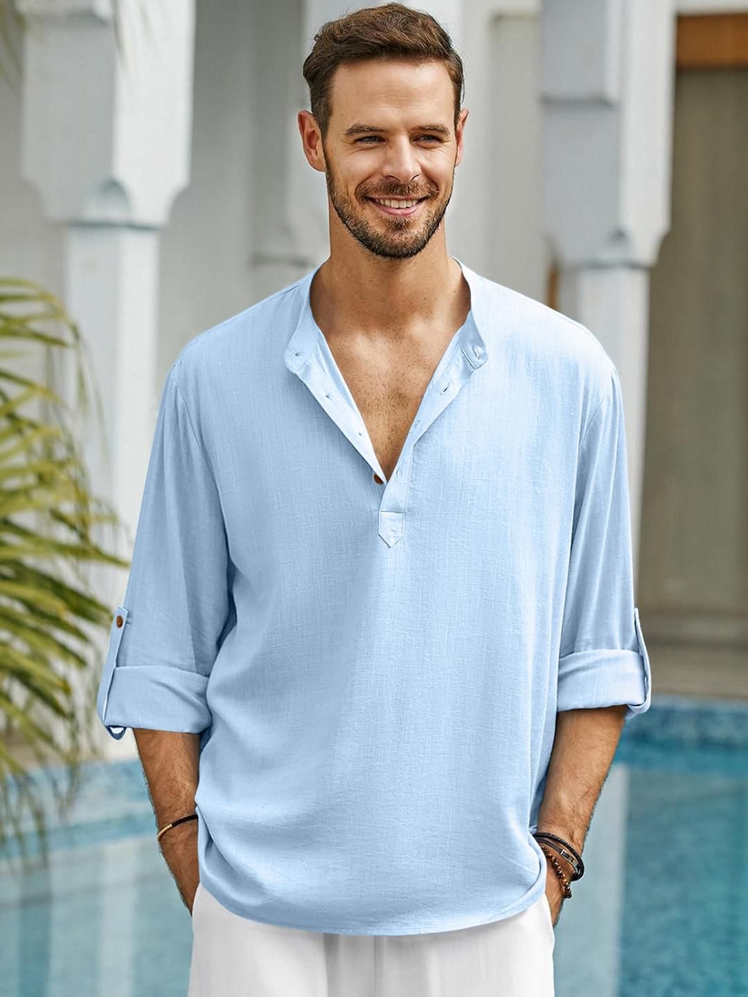 Fifth U Men's Blue Solid Short Kurta