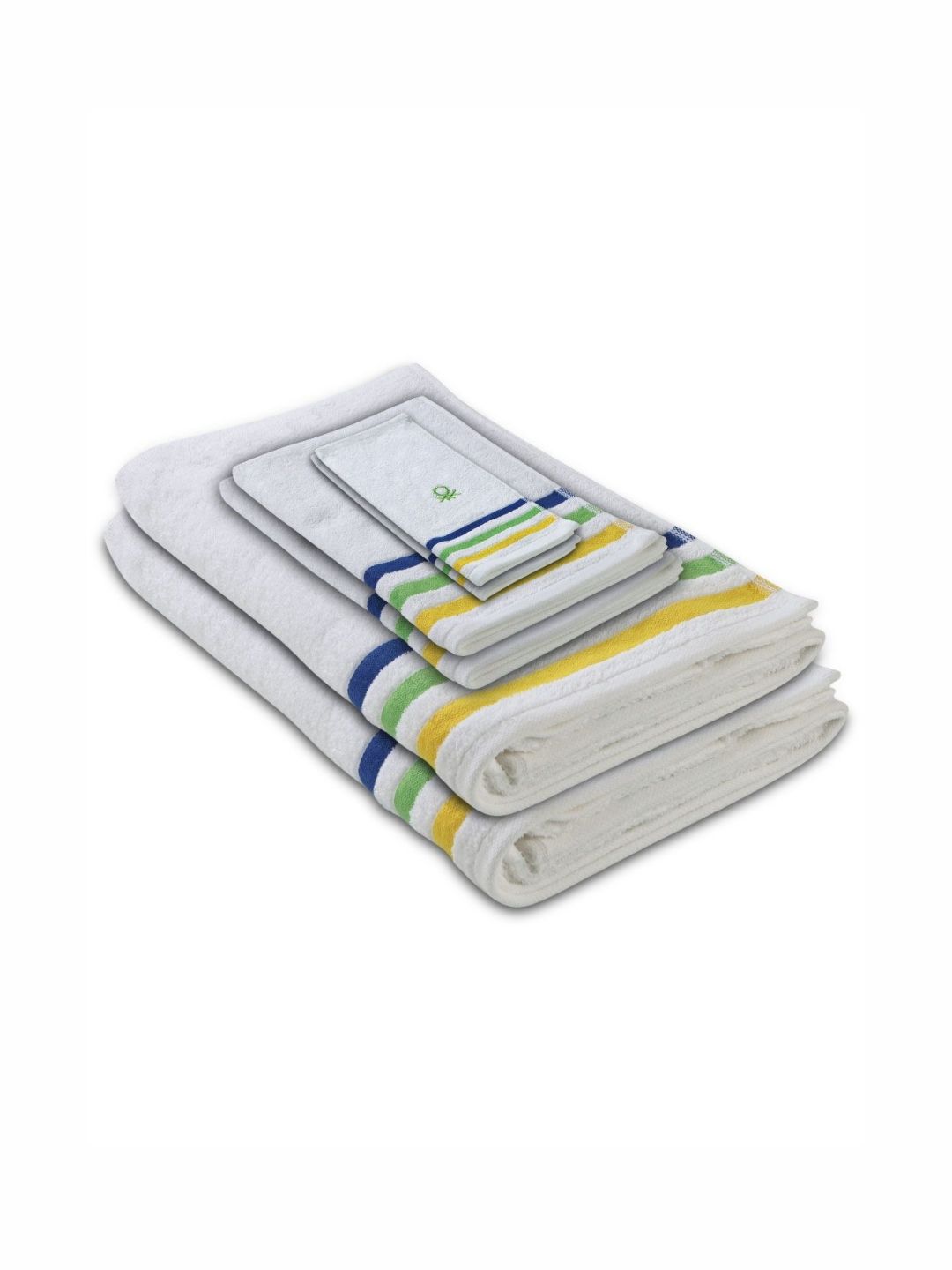 United Colors of Benetton White & Blue 6Pieces Striped Pure Cotton 450 GSM Towel Set