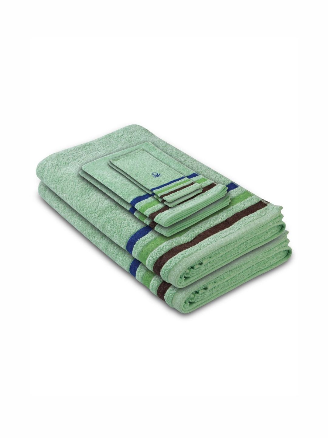 United Colors of Benetton Green & Blue Striped Cotton 450 GSM Towel Set