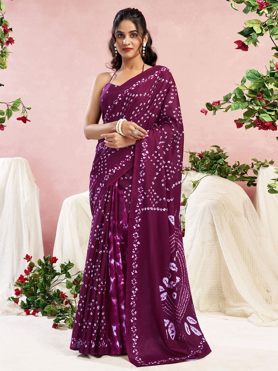 Mitera Bandhani Printed Saree With Blouse Piece