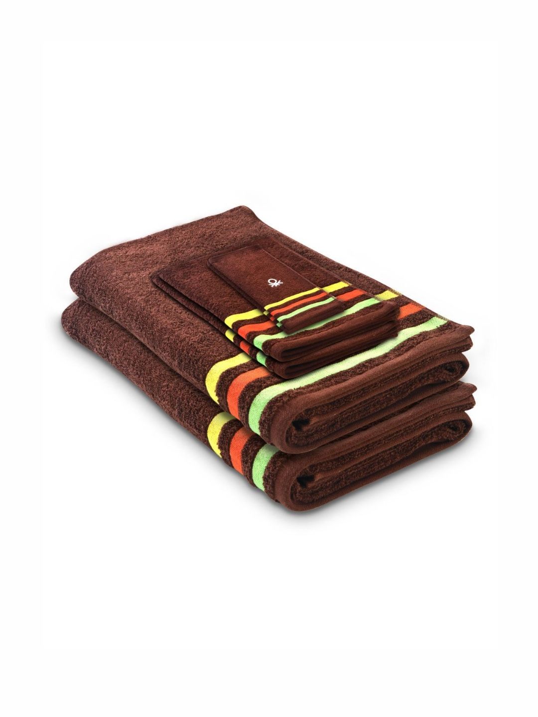 United Colors of Benetton Brown & Yellow 6 Pieces Striped Pure Cotton 450 GSM Towel Set