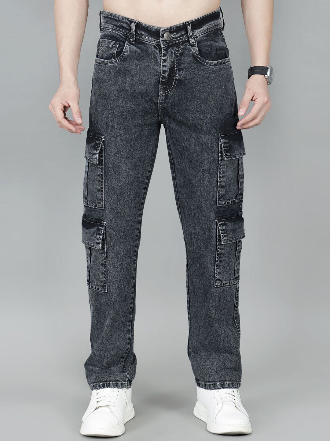 London Hills Men Comfort Regular Fit Mid-Rise Mildly Distressed Cotton Jeans