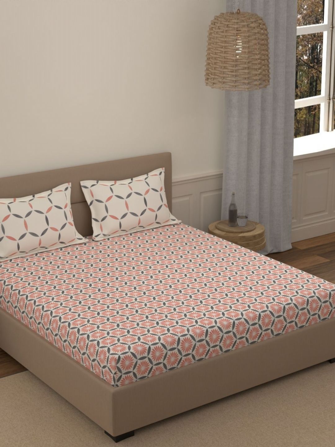 Portico Fusion 144 TC Cotton Pink Double Size Bedsheet With 2 Pillow Covers