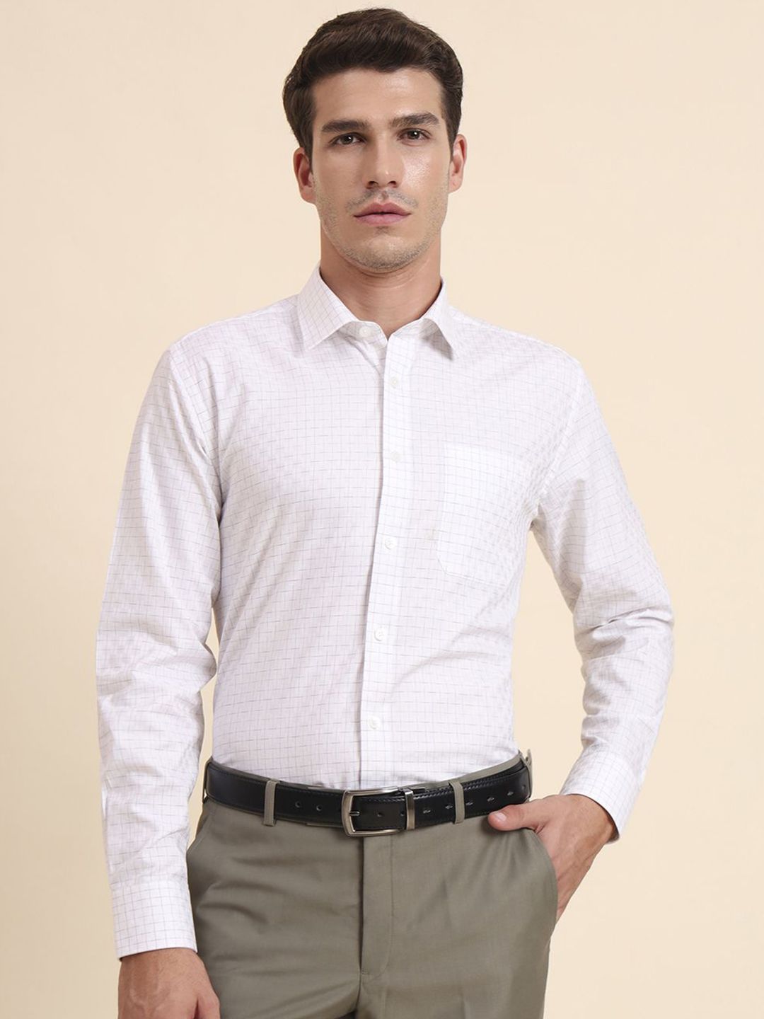 JADE BLUE Micro Checked Long Sleeves Pure Cotton Formal Shirt