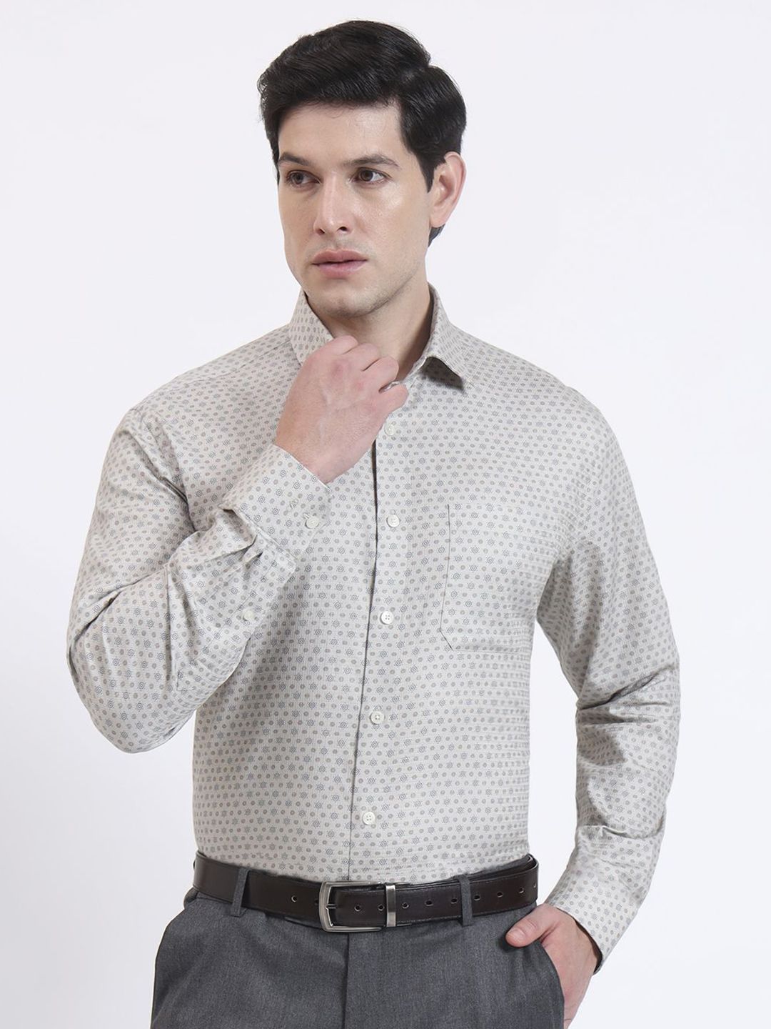 JADE BLUE Micro Ditsy Printed Long Sleeves Pure Cotton Formal Shirt