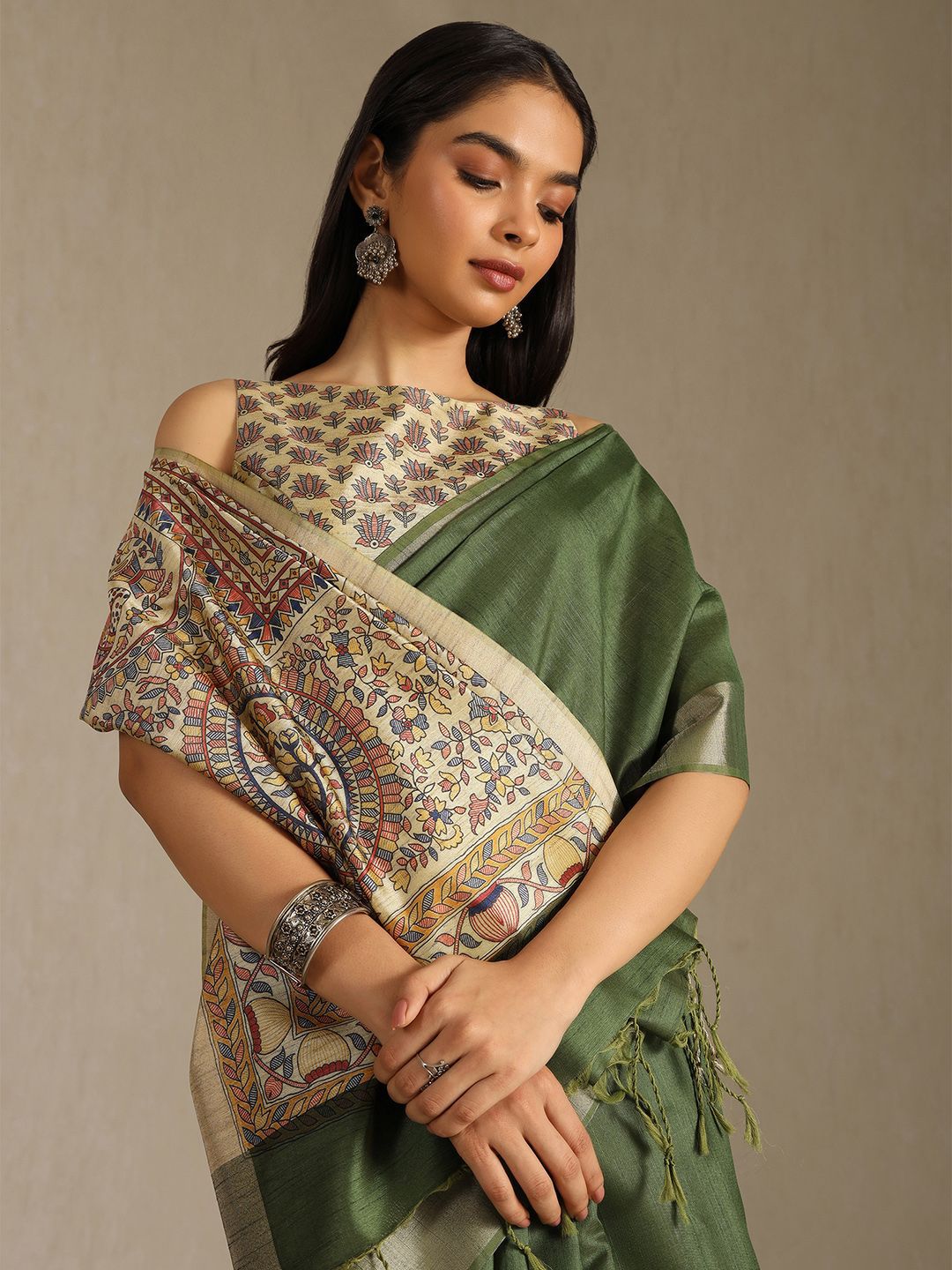 Soch Soch Kalamkari Printed Zari Tussar Saree