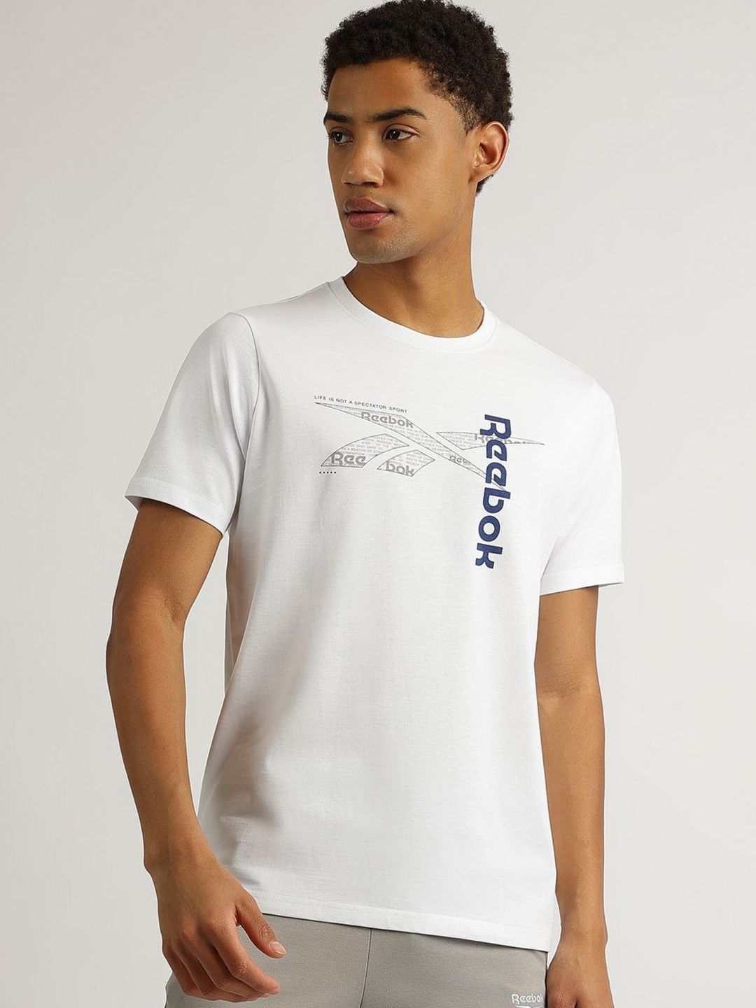 Reebok Men Typography Printed Round Neck Pure Cotton T-shirt