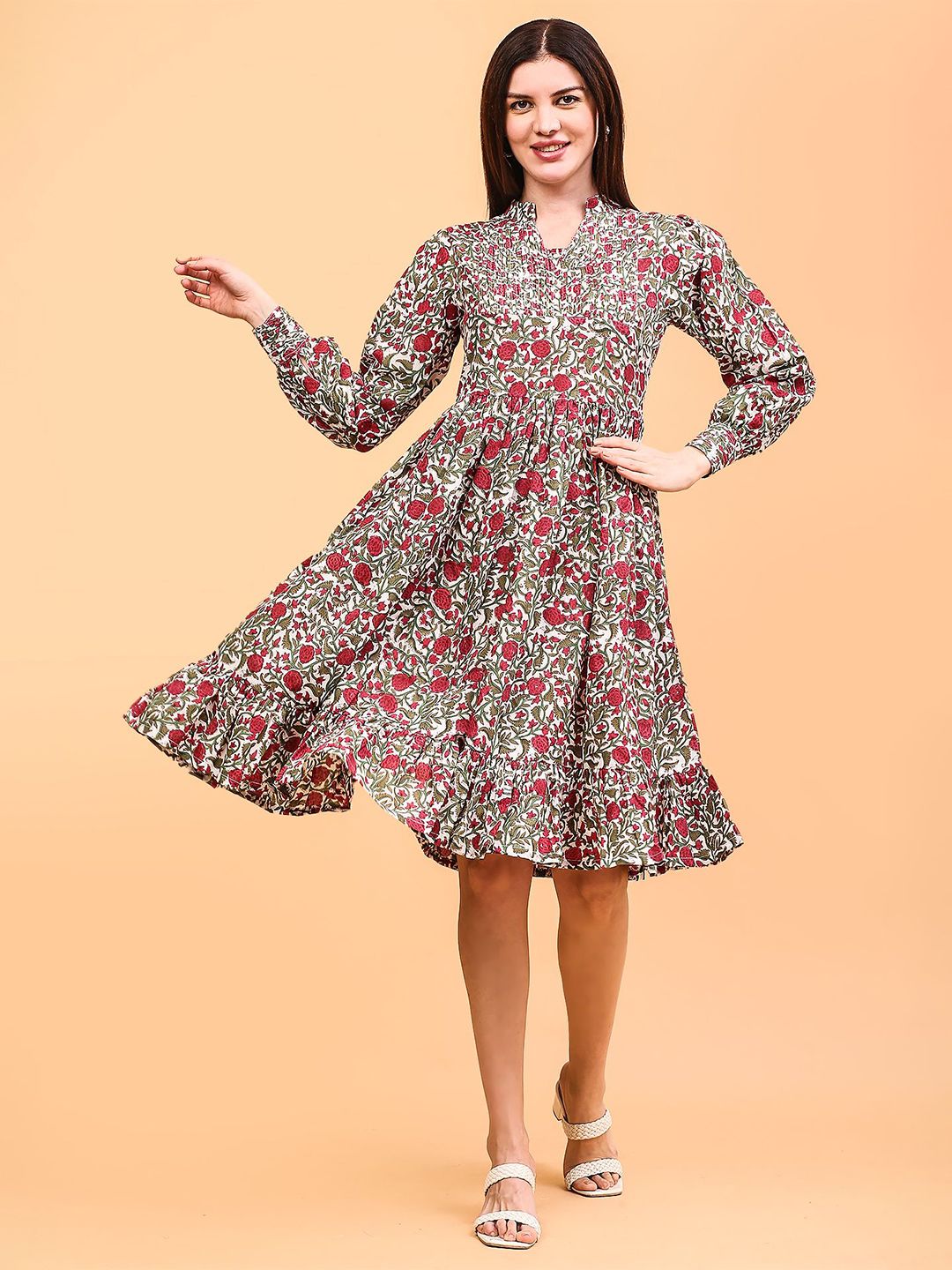 myntra knee length dresses Price History of BAESD Women Floral Printed Shirt Collar Tie-Ups Fit and  Flare Knee Length Dress from Myntra 111_16679127