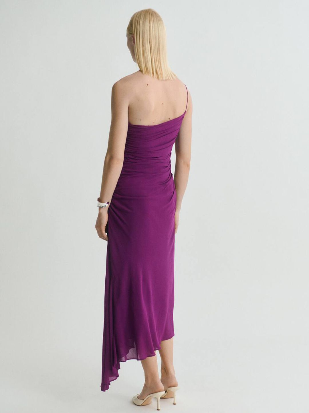 Shoulder Straps Ruched Asymmetrical Midi Dress