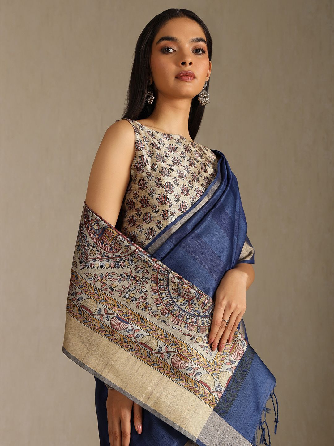 Soch Soch Ethnic Motifs Silk Blend Tussar Saree