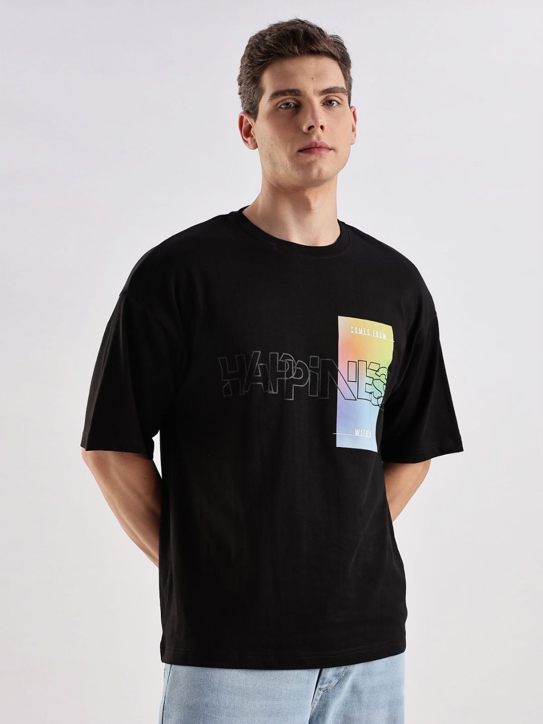 Mast & Harbour Men Graphic Printed Round Neck Pure Cotton Oversized T-shirt