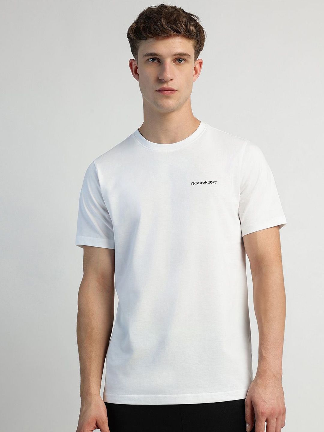 Reebok Men Solid Round Neck Pure Cotton T-shirt