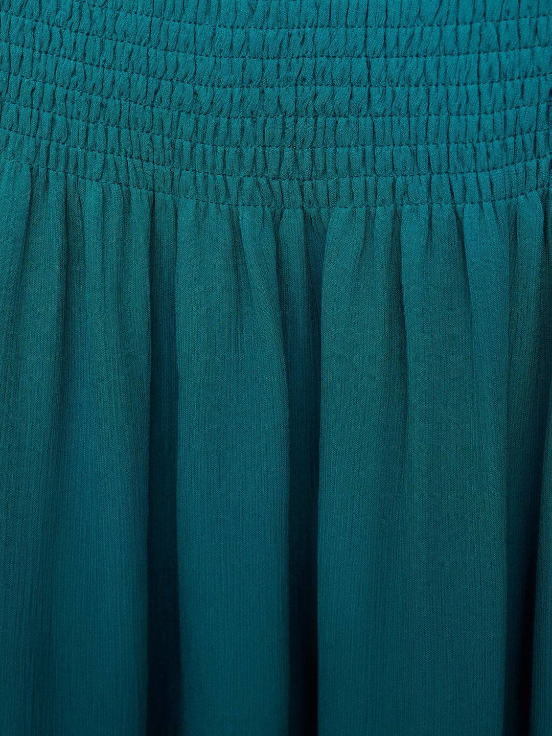 One Shoulder Smocked Drop-Waist Maxi Dress