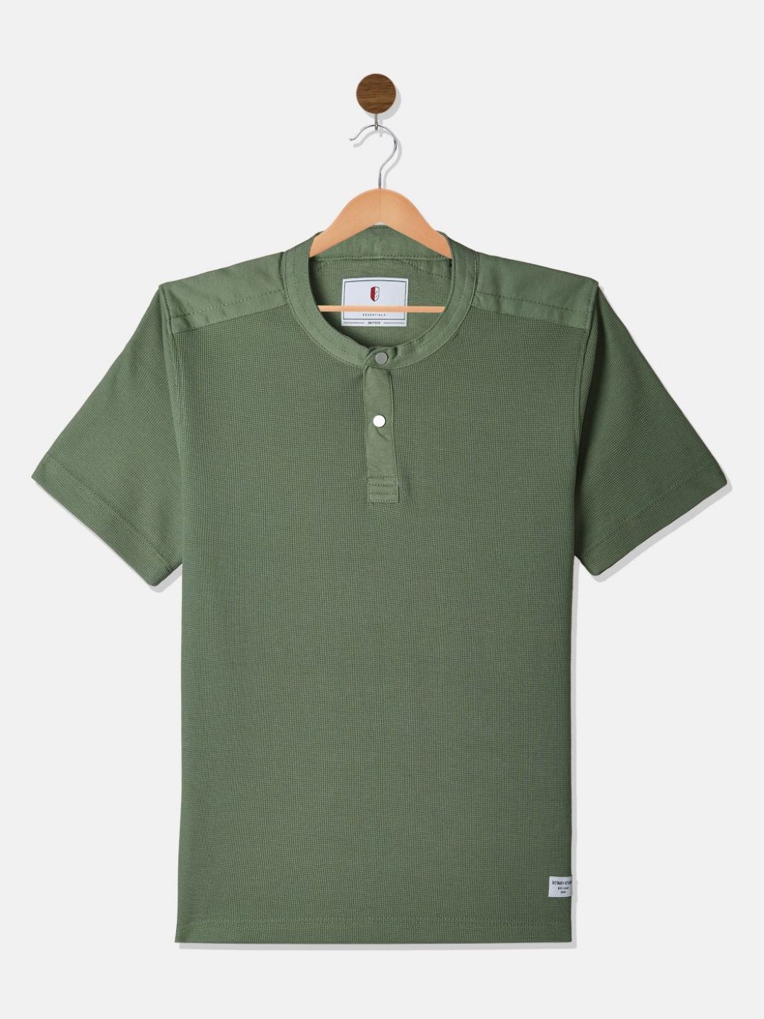 Octave Boys Solid Mandarin Collar Cotton T-shirt