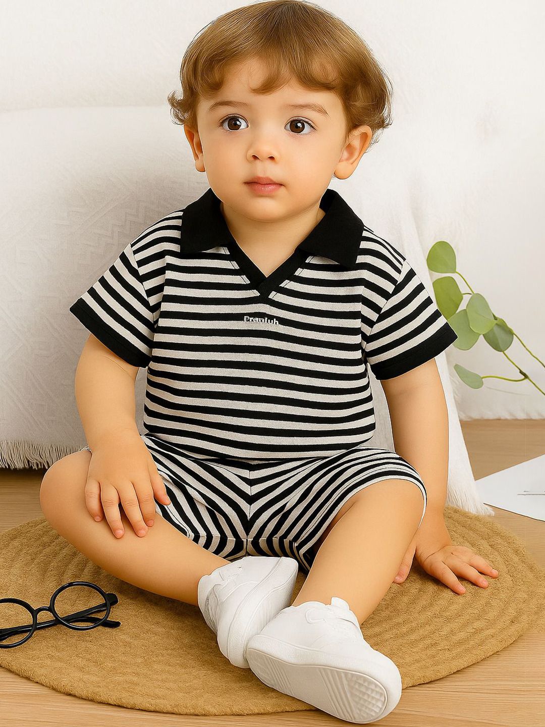 BAESD Kids Striped Polo Collar T-shirt With Shorts