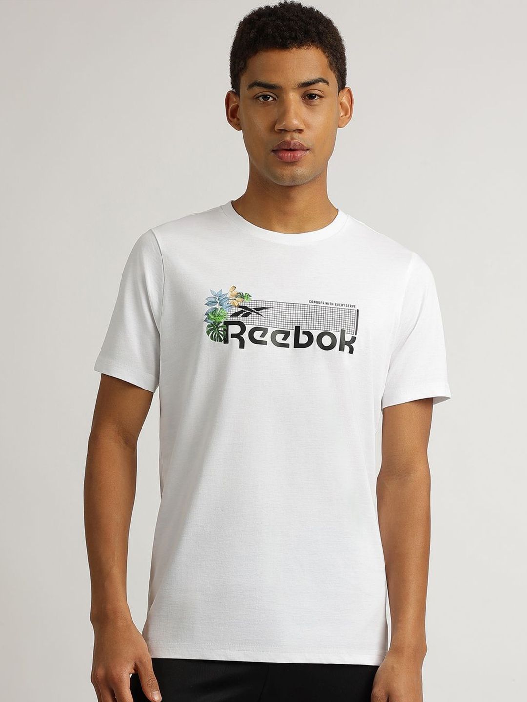 Reebok Men Solid Round Neck Pure Cotton T-shirt