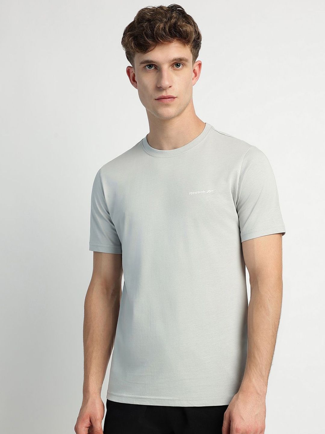 Reebok Men Solid Round Neck Pure Cotton T-shirt