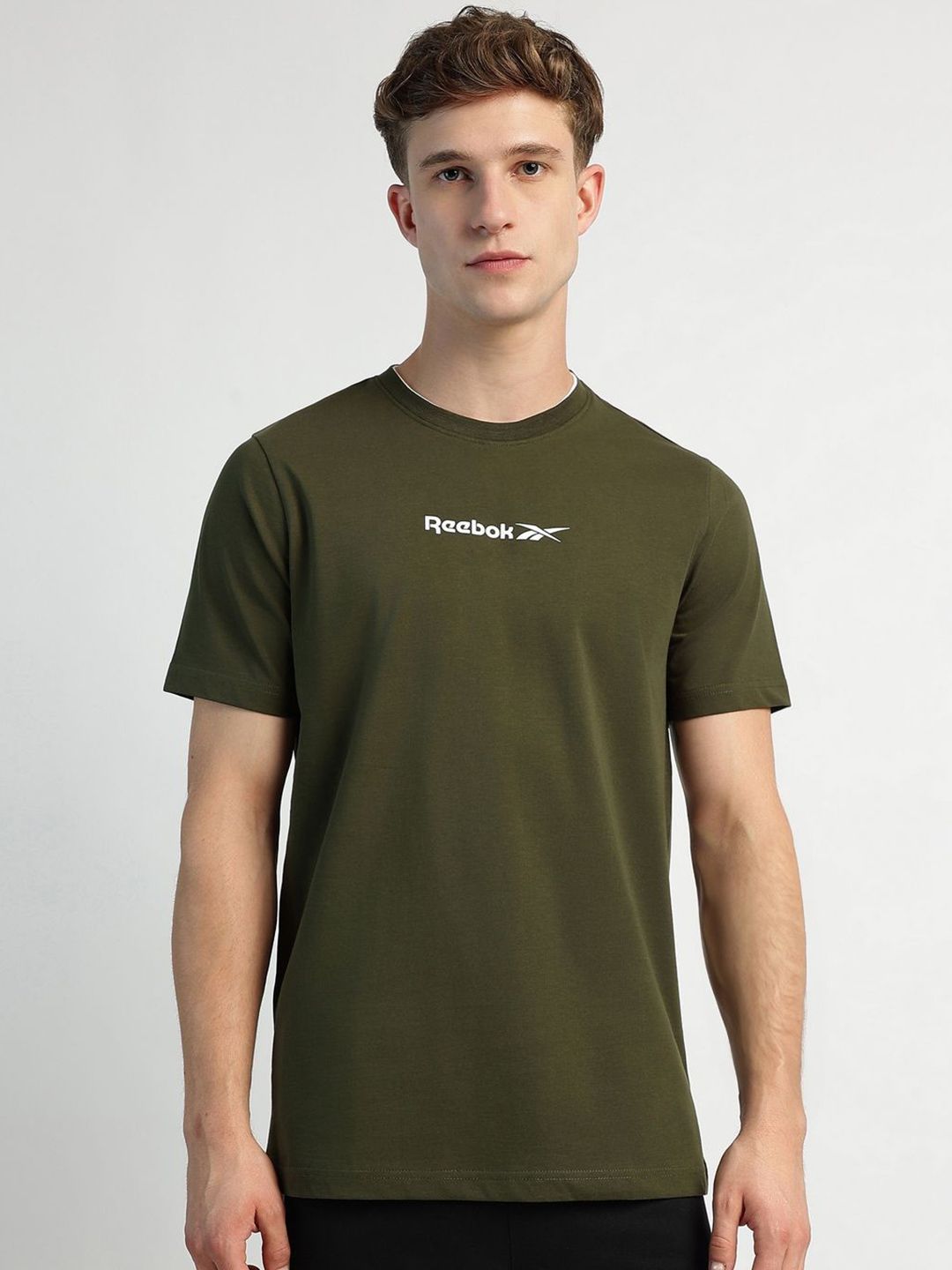 Reebok Men Solid Round Neck Pure Cotton T-shirt