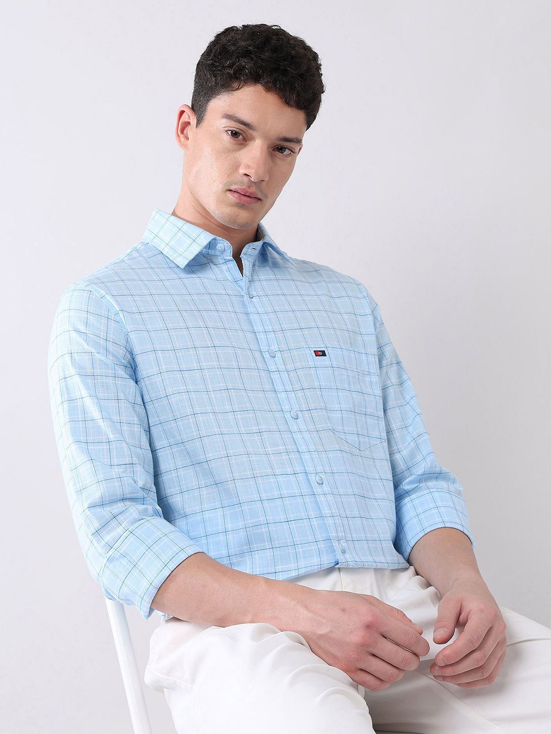 AD By Arvind Men Slim Fit Grid Tattersall Checked Spread Collar Pure Cotton Casual Shirt