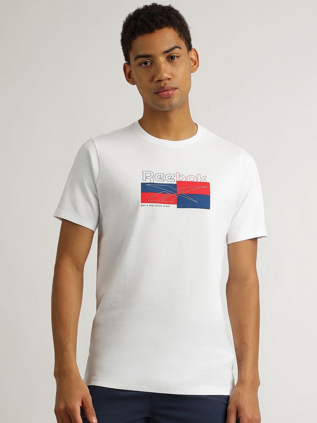 Reebok Men Solid Round Neck Pure Cotton T-shirt