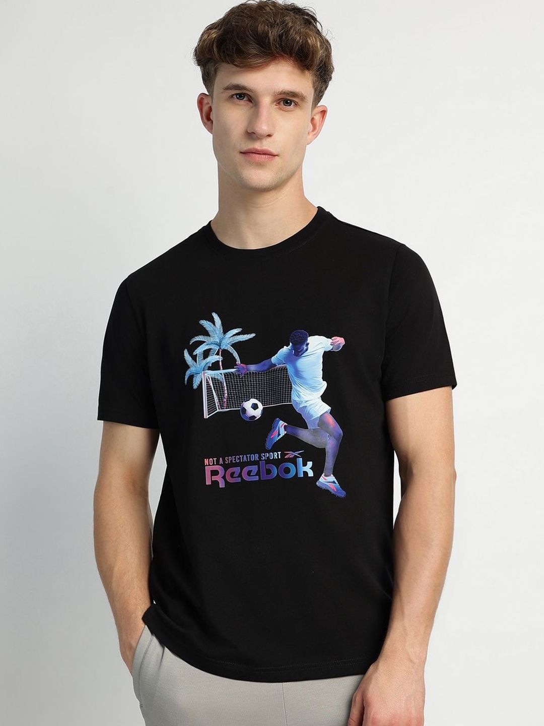 Reebok Men Graphic Printed Round Neck Pure Cotton T-shirt
