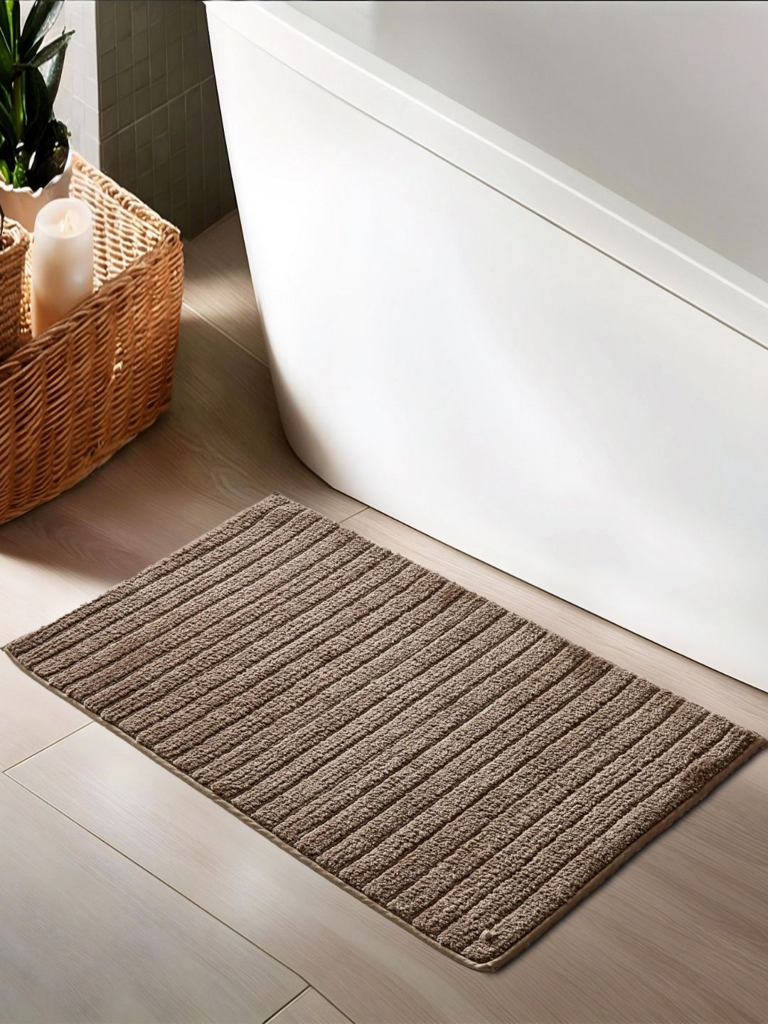 Home Centre Senegal Brown Ribbed 1902 GSM Anti-Slip Bath Rugs